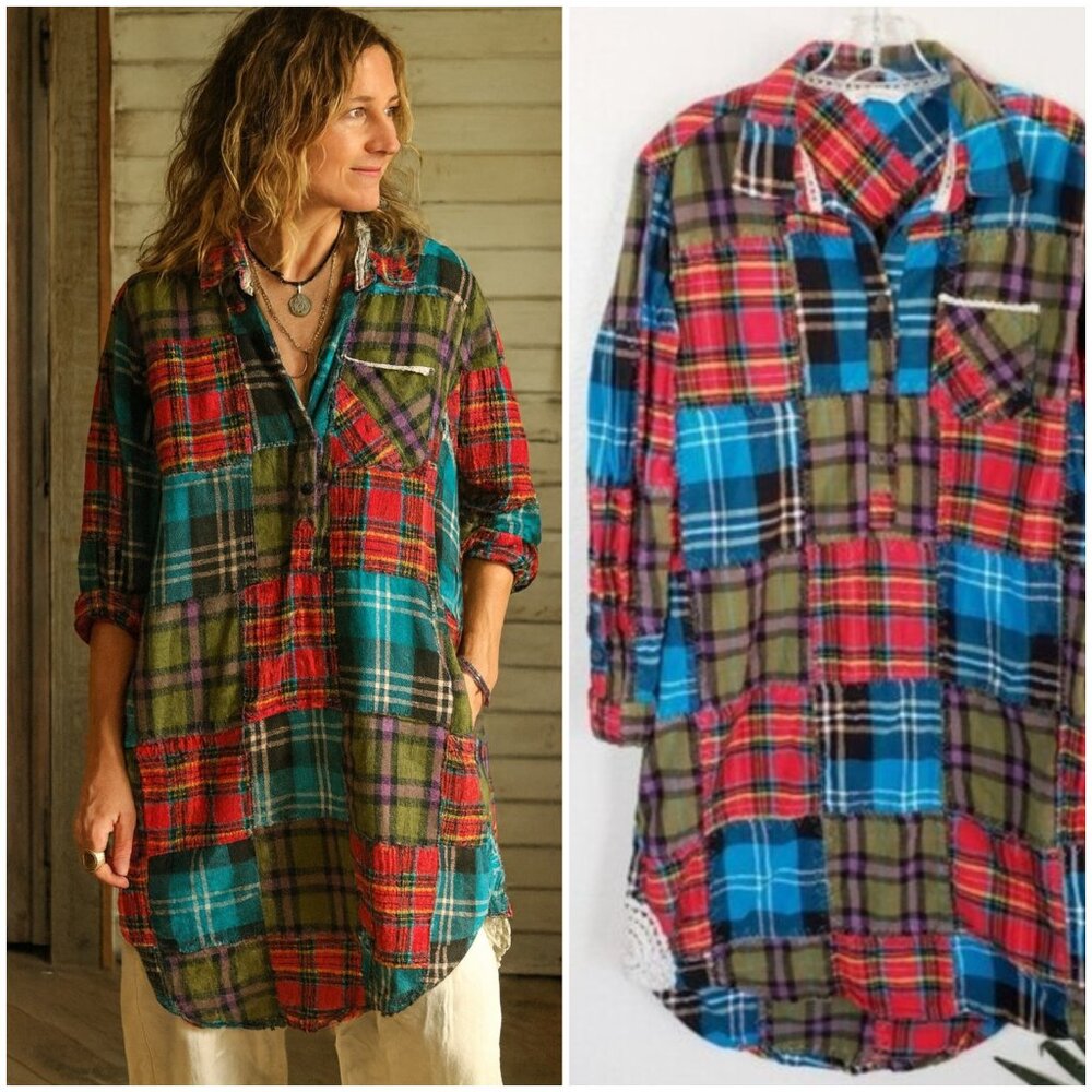 Soft Surroundings Madras Patchwork Flannel Croche… - image 1